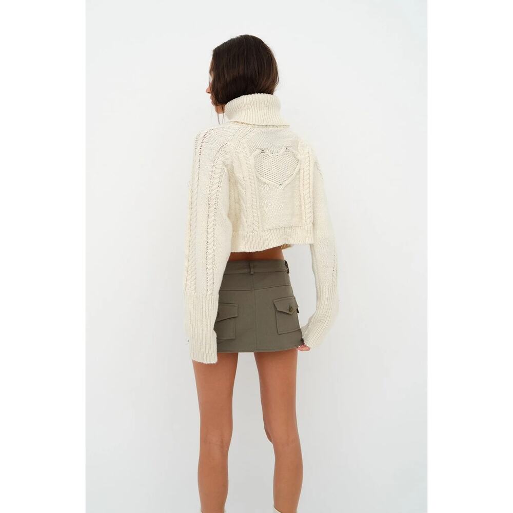 For Love and Lemons Vera Cropped Cut Out Sweater Cream - Picture 3 of 10